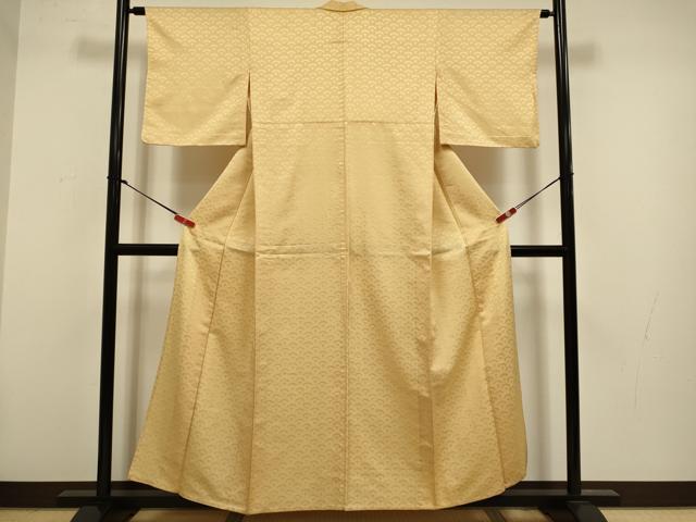 平和屋着物▽色無地 単衣 青海波地紋 杏色 洗える着物 DABH4564du