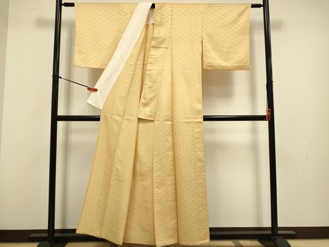 平和屋着物▽色無地 単衣 青海波地紋 杏色 洗える着物 DABH4564du