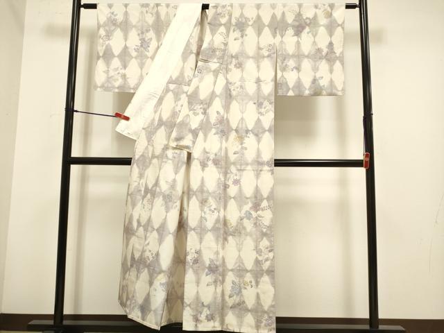 平和屋着物▽上質な小紋 単衣 紬地 洋花文 正絹 逸品 DABH4565du