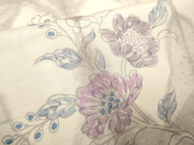 平和屋着物▽上質な小紋 単衣 紬地 洋花文 正絹 逸品 DABH4565du