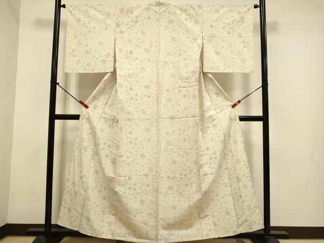 平和屋着物▽上質な紬 単衣 枝花文 正絹 逸品 DABH4572du