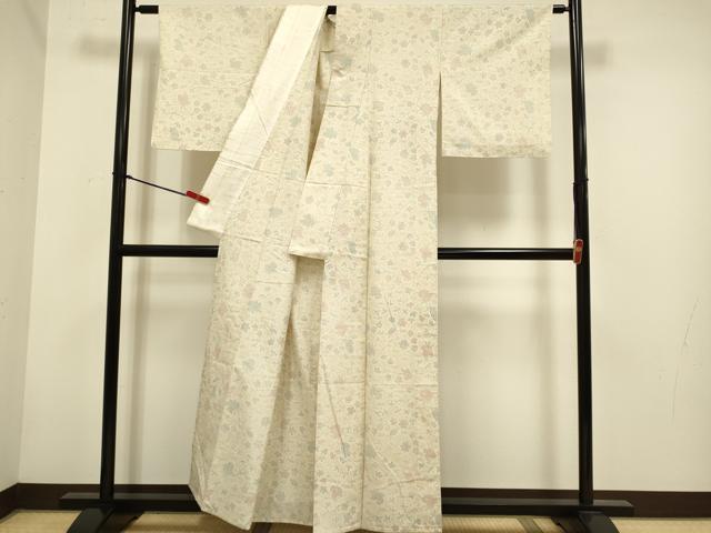 平和屋着物▽上質な紬 単衣 枝花文 正絹 逸品 DABH4572du