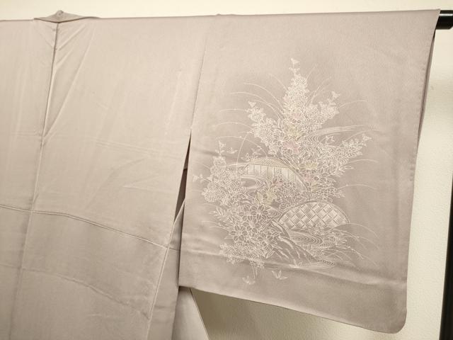 平和屋着物▽訪問着 単衣 刺繍 風景花文 暈し染め 正絹 逸品 DABH4573du