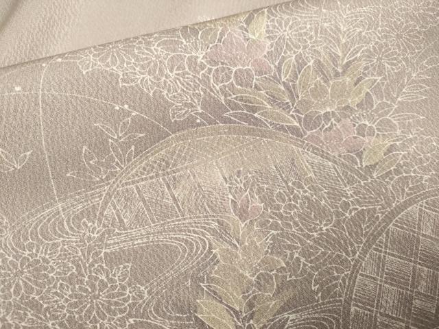 平和屋着物▽訪問着 単衣 刺繍 風景花文 暈し染め 正絹 逸品 DABH4573du