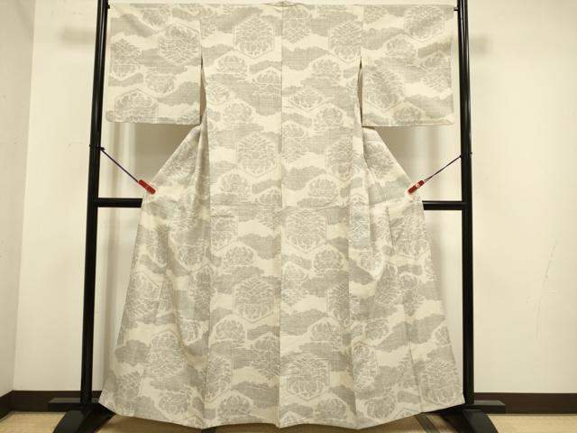 平和屋着物▽結城紬 単衣 100亀甲 亀甲花文 正絹 逸品 DABH4575du