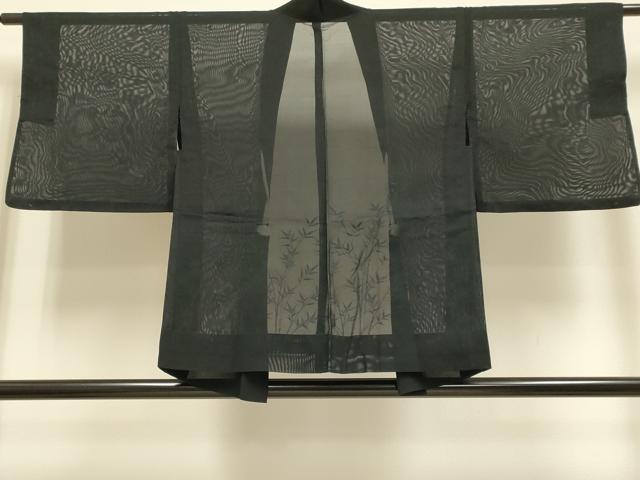 平和屋着物▽羽織 スリーシーズン 春夏秋 塵除け 笹文 黒地 正絹 逸品 DABH4579du