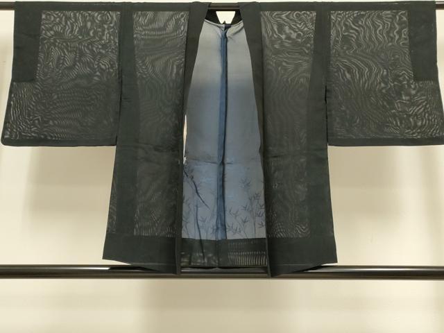 平和屋着物▽羽織 スリーシーズン 春夏秋 塵除け 笹文 黒地 正絹 逸品 DABH4579du