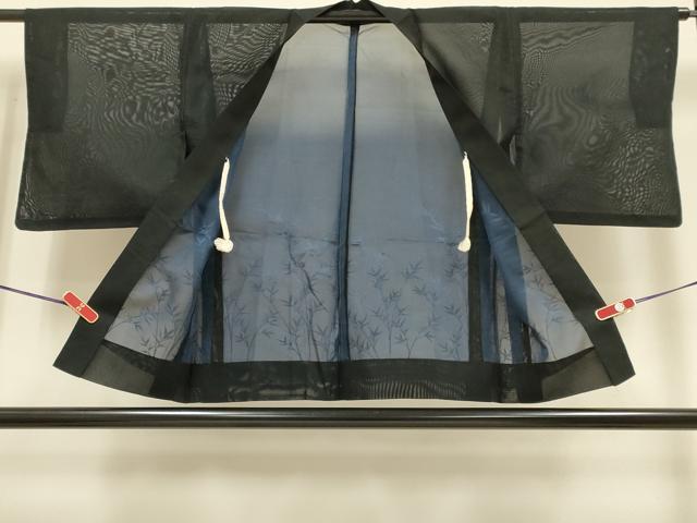 平和屋着物▽羽織 スリーシーズン 春夏秋 塵除け 笹文 黒地 正絹 逸品 DABH4579du