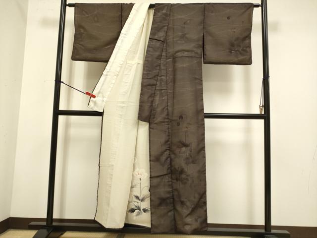平和屋着物▽訪問着 無双 絽袷 縦絽×絽 手描き 草花文 正絹 逸品 DABH4582du