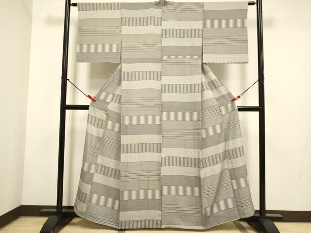 平和屋着物▽上質な小紋 単衣 横段文 正絹 逸品 DABH4583du