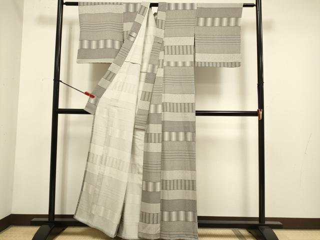 平和屋着物▽上質な小紋 単衣 横段文 正絹 逸品 DABH4583du