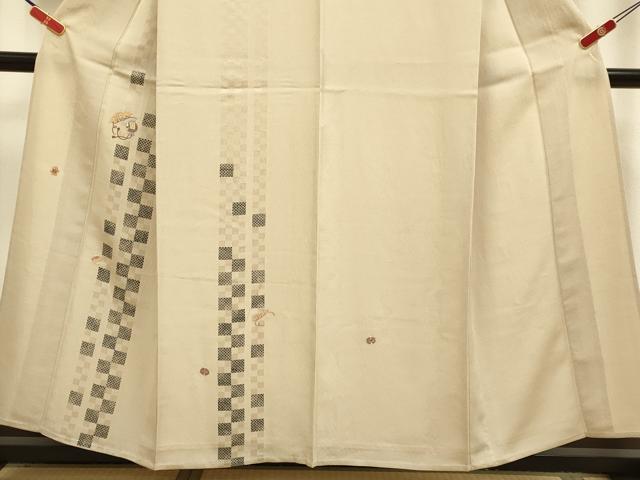 平和屋着物▽訪問着 単衣 紬地 竹屋町刺繍 市松間道 宝尽くし 正絹 逸品 DABH4590du