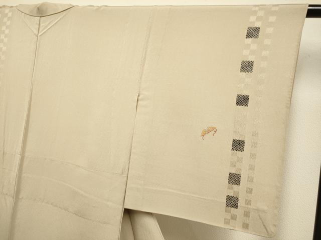平和屋着物▽訪問着 単衣 紬地 竹屋町刺繍 市松間道 宝尽くし 正絹 逸品 DABH4590du