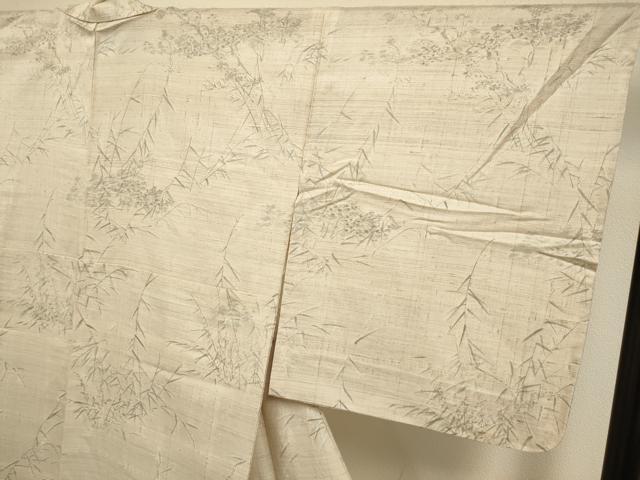 平和屋着物▽訪問着 単衣 紬地 手描き 草花文 正絹 逸品 DABH4595du