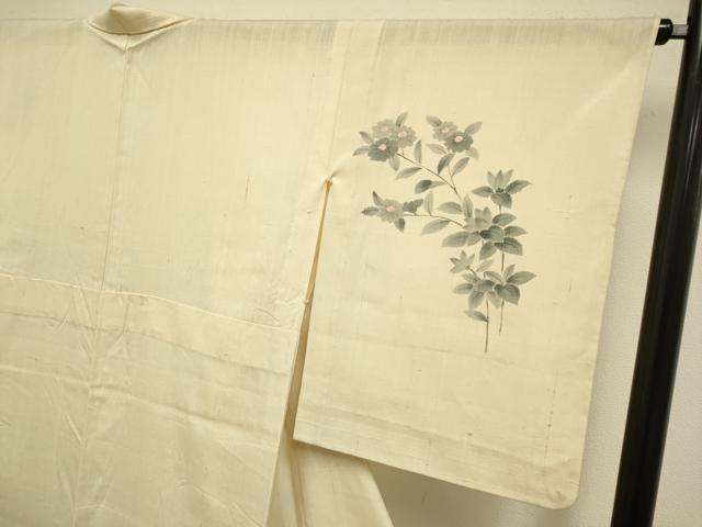 平和屋着物▽訪問着 単衣 紬地 手描き 草花文 正絹 逸品 DABH4596du