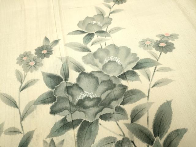 平和屋着物▽訪問着 単衣 紬地 手描き 草花文 正絹 逸品 DABH4596du