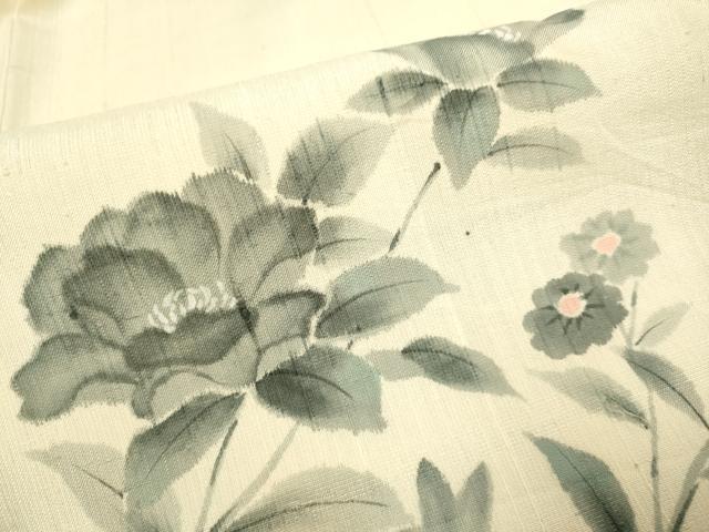 平和屋着物▽訪問着 単衣 紬地 手描き 草花文 正絹 逸品 DABH4596du