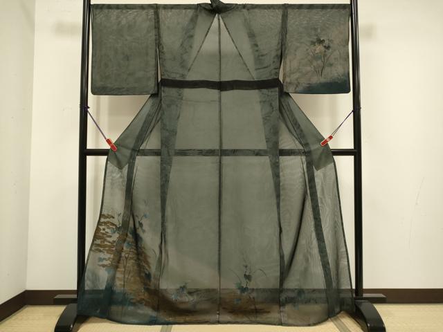 平和屋着物▽訪問着 無双 紗袷 紗×紗 葡萄蔦の葉文 暈し染め 金彩 正絹 逸品 DABH4604du