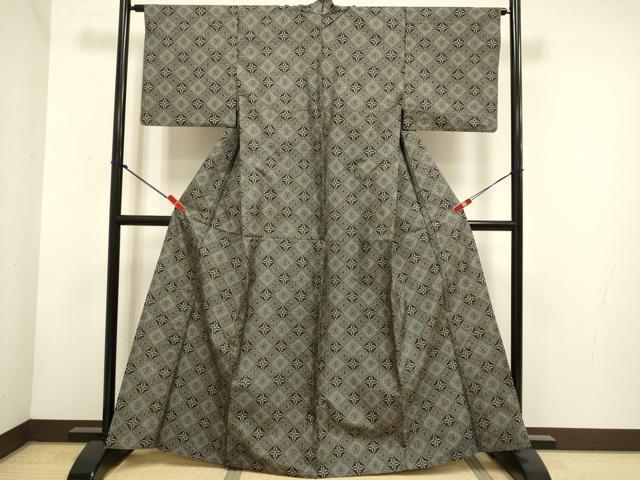 平和屋着物▽本場村山大島紬 単衣 花菱文 正絹 逸品 DABH4612du