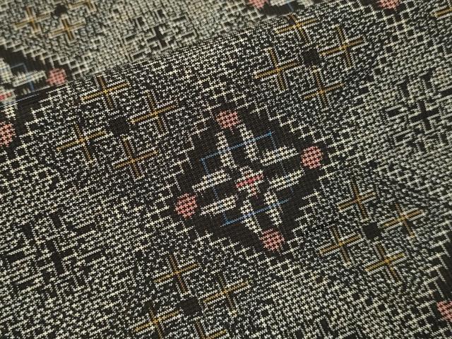 平和屋着物▽本場村山大島紬 単衣 花菱文 正絹 逸品 DABH4612du