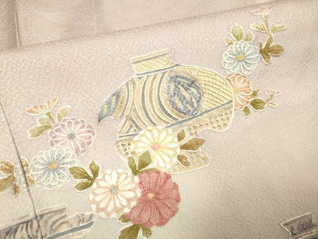 平和屋着物▽中国三大刺繍 スワトウ刺繍 汕頭刺繍 相良刺繍 総刺繍 訪問着 単衣 中国秘蔵彩陶の美 暈し染め 正絹 逸品 DABH4613du