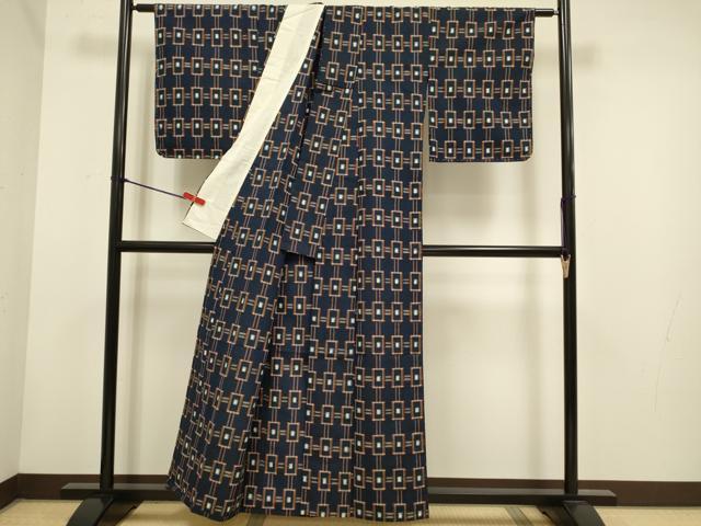 平和屋着物▽上質な紬 単衣 変わり格子 正絹 逸品 未使用 DABH4614du