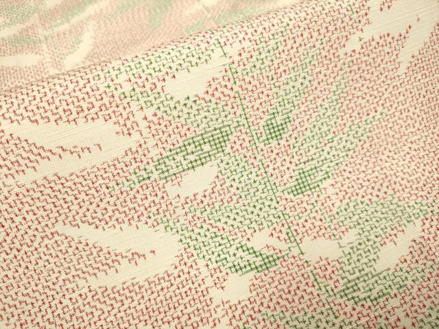 平和屋着物▽上質な紬 単衣 草葉文 正絹 逸品 未使用 DABH4615du