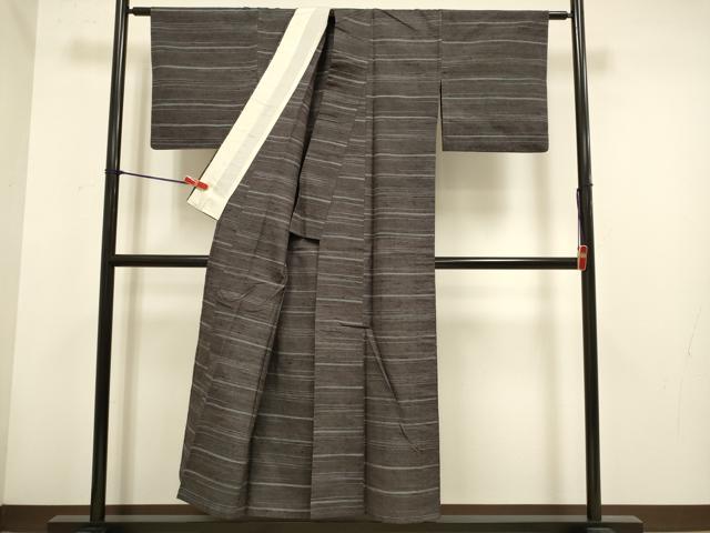平和屋着物▽上質な紬 単衣 横段文 正絹 逸品 DABH4619du
