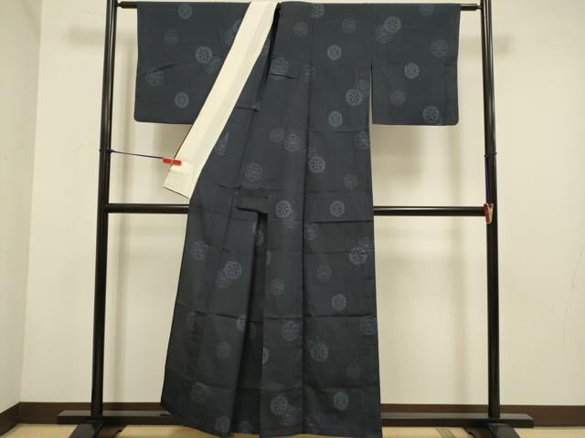 平和屋着物▽伝統工芸士 岡田勇 本塩沢 単衣 片輪車文 反端付き 正絹 逸品 DABH4628du