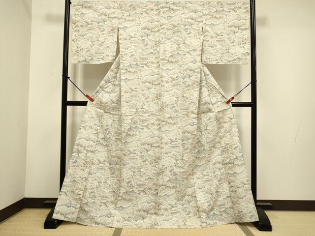 平和屋着物▽上質な紬 単衣 人物風景文 正絹 逸品 DABH4636du