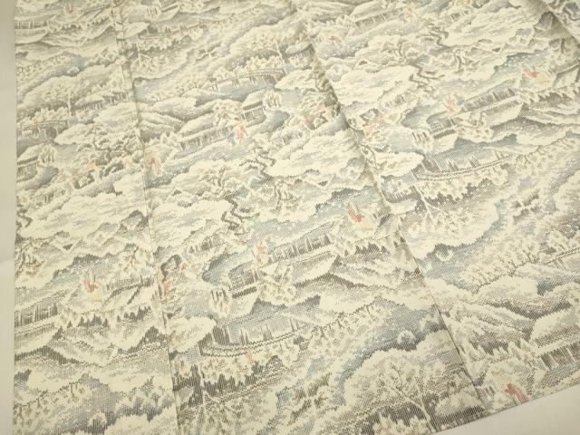平和屋着物▽上質な紬 単衣 人物風景文 正絹 逸品 DABH4636du