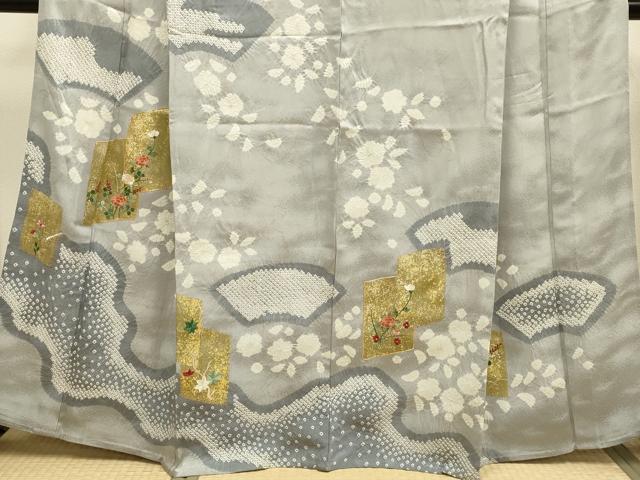 平和屋着物▽訪問着 単衣 駒刺繍 絞り 色紙重ね花文 金彩 正絹 逸品 DABH4639du
