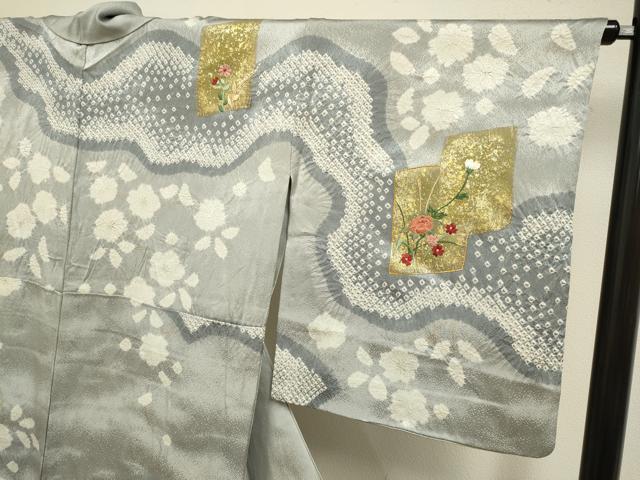 平和屋着物▽訪問着 単衣 駒刺繍 絞り 色紙重ね花文 金彩 正絹 逸品 DABH4639du