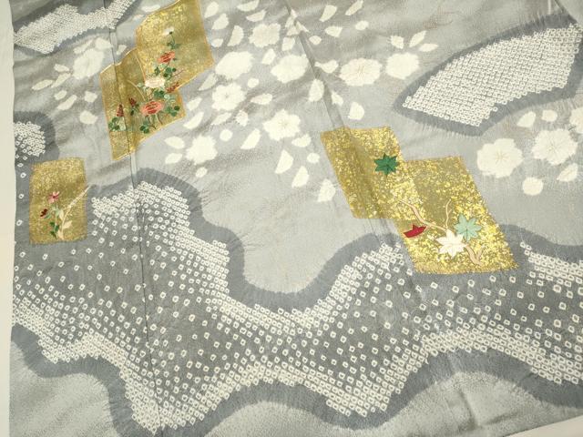 平和屋着物▽訪問着 単衣 駒刺繍 絞り 色紙重ね花文 金彩 正絹 逸品 DABH4639du