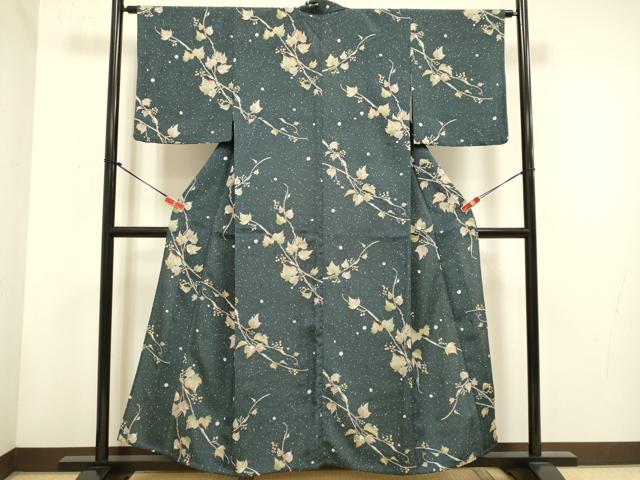 平和屋着物▽小紋 単衣 葡萄蔦の葉文 金彩 洗える着物 DABH4641du