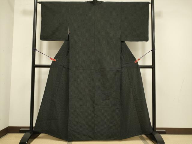 平和屋着物▽本塩沢 単衣 十字絣 黒地 正絹 逸品 DABH4651du