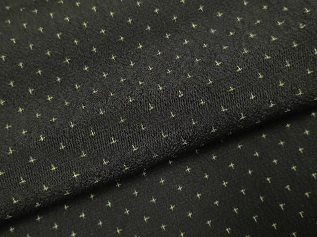 平和屋着物▽本塩沢 単衣 十字絣 黒地 正絹 逸品 DABH4651du