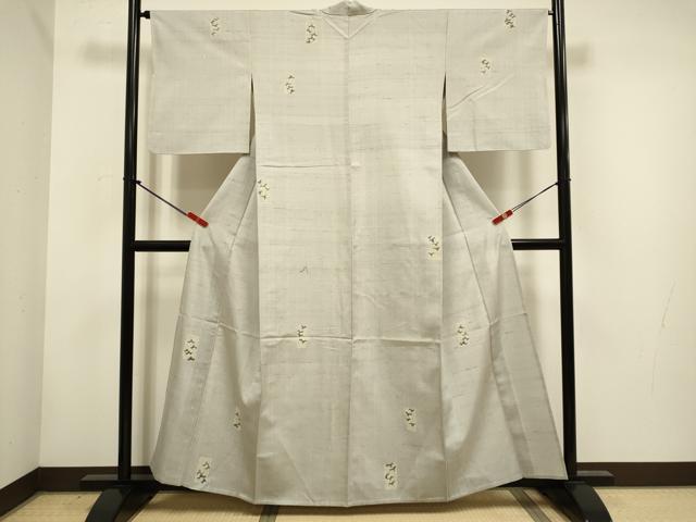 平和屋着物▽上質な紬 単衣 作家物 手描き 短冊蔦の葉文 正絹 逸品 DABH4661du