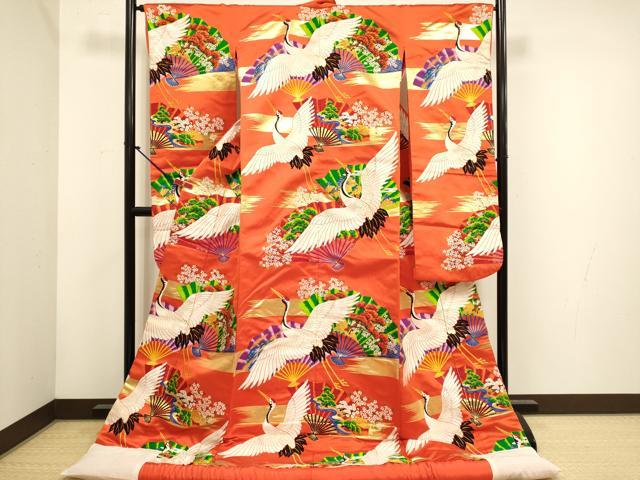 平和屋本店●色打掛 お引きずり 和装 婚礼 結婚式 花嫁 神社挙式 唐織 飛鶴扇花文 金銀糸 逸品 DABH4667du