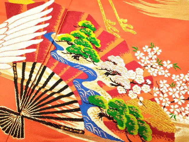 平和屋本店●色打掛 お引きずり 和装 婚礼 結婚式 花嫁 神社挙式 唐織 飛鶴扇花文 金銀糸 逸品 DABH4667du