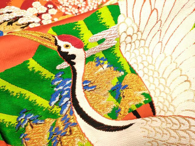 平和屋本店●色打掛 お引きずり 和装 婚礼 結婚式 花嫁 神社挙式 唐織 飛鶴扇花文 金銀糸 逸品 DABH4667du