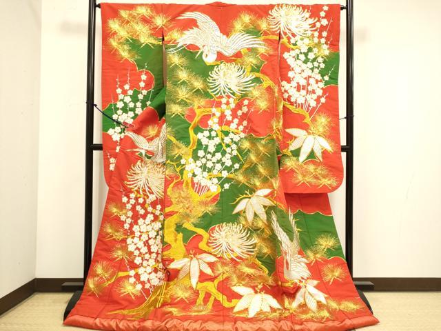 平和屋本店●色打掛 お引きずり 和装 婚礼 結婚式 花嫁 神社挙式 駒刺繍 総刺繍 飛鶴花文 松竹梅 金銀糸 逸品 DABH4669du