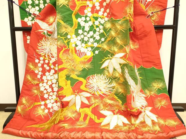 平和屋本店●色打掛 お引きずり 和装 婚礼 結婚式 花嫁 神社挙式 駒刺繍 総刺繍 飛鶴花文 松竹梅 金銀糸 逸品 DABH4669du