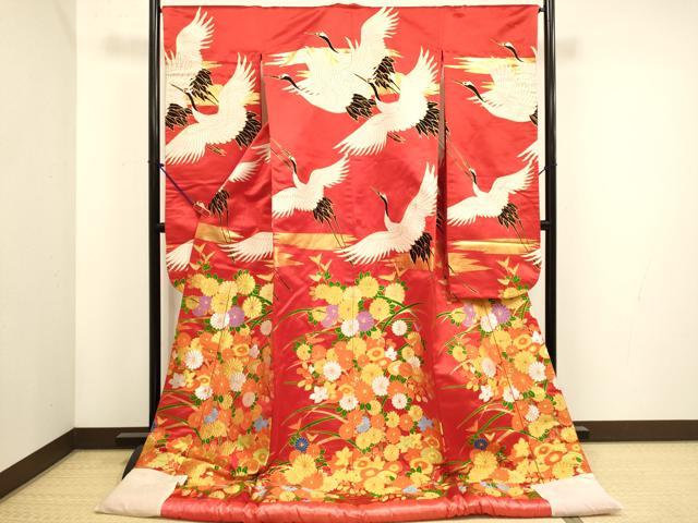 平和屋本店●色打掛 お引きずり 和装 婚礼 結婚式 花嫁 神社挙式 唐織 飛鶴花文 金銀糸 逸品 DABH4671du