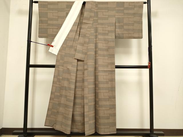 平和屋着物▽本塩沢 単衣 幾何学文様 正絹 逸品 DABH4681du