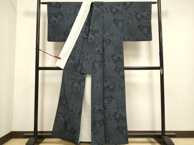 平和屋着物▽本塩沢 単衣 切嵌花文 正絹 逸品 DABH4696du