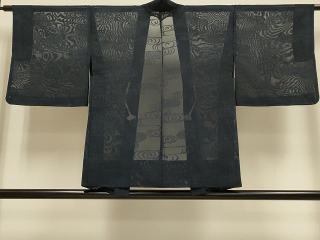 平和屋着物▽羽織 スリーシーズン 春夏秋 塵除け 流水文 濃い藍鉄色 正絹 逸品 DABH4698du