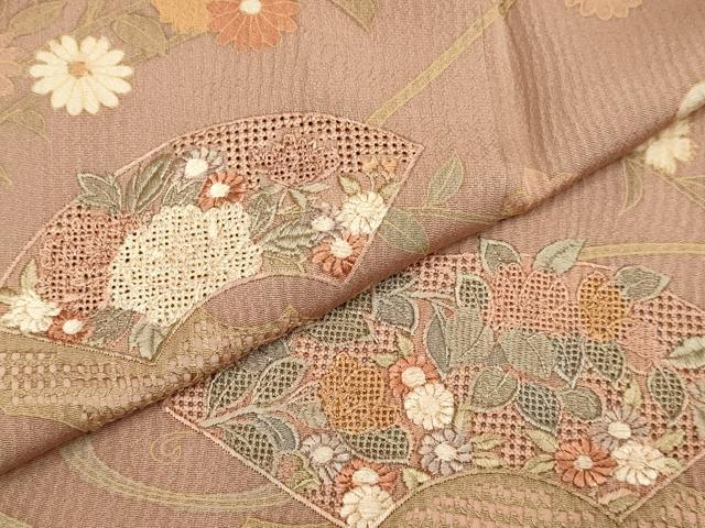 平和屋着物▽中国三大刺繍 スワトウ刺繍 汕頭刺繍 訪問着 単衣 地紙花文 正絹 逸品 DABH4711du