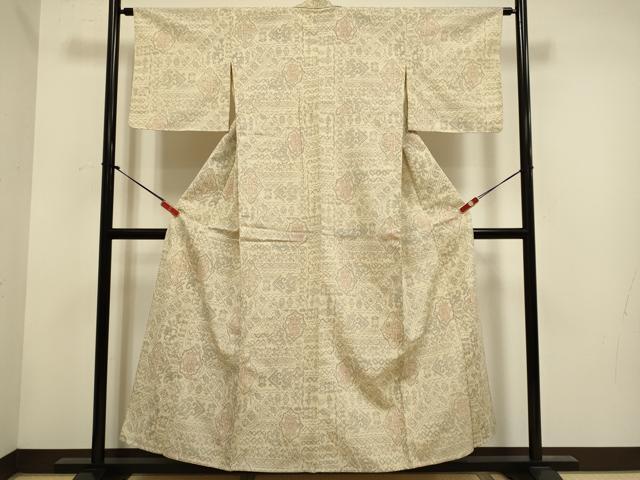 平和屋着物▽本塩沢 単衣 洋花文 正絹 逸品 DABH4712du