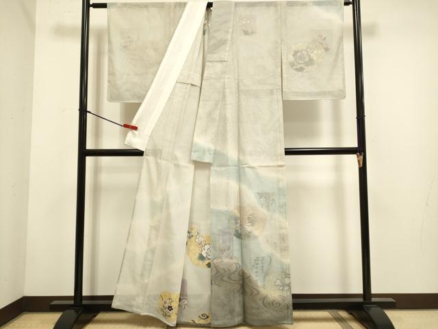 平和屋着物▽訪問着 無双 紗袷 紗×紗 草花文 暈し染め 金彩 正絹 逸品 DABH4717du